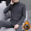 Conjunto de Roupa Íntima Térmica de Veludo Dupla Face Masculino para Outono e Inverno, Gola Média Alta, Forrado com Lã, Espessurado, Conjunto de Calças e Roupas de Outono