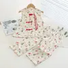 Traje de Algodón y Seda para Niñas Hanfu Qingdao Algodón Artificial Disfraz Tradicional Chino para Niños Bebé Niña Verano Dos Piezas Traje Tang