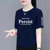 Comercio Exterior Transfronterizo Último Stock de Comercio Exterior Camiseta de Marca Grande con Etiqueta Cortada Manga Corta de Mujer Verano Talla Grande Top Holgado Ropa para Madres que Cubre el Vientre