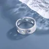 Anillo Abierto de Plata de Ley S925, Anillo Hueco de Estrella Moderno y Sencillo, Joyería de Plata de Ley Exquisita Personalizada Estilo Coreano al por Mayor
