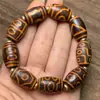 Pulsera de cuentas de bendición familiar de nueve ojos de Ágata Amarilla con dientes desgastados estilo Tíbet, pulsera de cuentas de calabaza, dientes de tigre, cuentas con patrón de agua