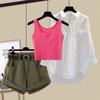 Traje de verano Simon Reiner para mujer Nuevo para usar Chaleco retro americano Camisa protector solar estilo occidental Shorts de mezclilla Tres