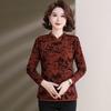 Top de estilo Cheongsam Otoñal para Mamás, Estilo Chino, Nuevo para Primavera y Otoño 2025, Camiseta de Manga Larga, Camiseta Básica para Mujer
