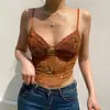 Top Corto con Estampado de Hoja de Arce, Tirantes tipo 'Spice Girl', Cinturón, Almohadilla en el Pecho, Para usar por dentro, Primavera y Verano, Diseño Francés, Nicho, Para usar por fuera, para Mujeres