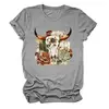 Camiseta redonda de manga corta para mujer, de moda y única, con diseño de calavera, cabeza de toro, floral, suculentas, estilo europeo y americano, del sitio independiente Amazon Wish