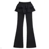 Pantalones acampanados de dos piezas estilo ballet para niñas, colección de otoño, diseño negro con volantes, estilizan y son fluidos, pantalones acampanados casuales para niños mayores