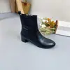 Otoño 2024 nuevas botas de cuero de vaca de primera capa para mujer tacón medio tacón medio botas madre tacón grueso botas de mujer