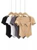 Camiseta de Verano Estilo Americano Retro Cuello Cuadrado Clavícula Manga Corta para Mujer Chicas Calientes Ajustada Adelgazante Diseño de Botones Top Corto