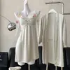 Camisola de Seda Gelo para Noite de Verão com Bojos, Camisola Sexy de Renda Estilo Puro Luxo Feminino, Conjunto de Duas Peças de Roupa para Casa