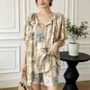 2026 Nuevo Verano Algodón Seda Holgado Pijama para Mujer, Estilo Delgado de Verano, Conjunto Perezoso de Manga Corta, Ropa para el Hogar