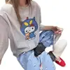 Nueva Camiseta de Manga Corta con Estampado de Dibujos Animados Lindos para Mujer 2026, Cuello Redondo Blanco, Holgada, Rejuvenecedora, Versátil, Top de Algodón Puro