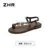 Sandálias Romanas Zhr para Mulheres 2026 Novo Estilo de Verão Sandálias de Dedo com Decoração Metálica Sapatos Estilo Fada para Combinar com Saias