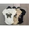 Camiseta de Manga Corta de Retazos de Moda con Bordado de Mariposa Talla Grande para Mujer, Diseño de Verano con Cintura Ajustable Tie-Dye, Top Corto Único