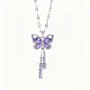 [Acero de Titanio] Borla Mariposa Lujo Ligero Moda Simple Hueco Exquisito Collar Cadena para Clavícula Todo Fósforo Colgante para Mujer