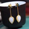 Pendientes de esmalte antiguo estilo loto, pendientes de estilo corte vintage de plata de ley 925, joyería