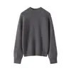 Estilo Sencillo Cuello Redondo Medio Alto Tejido de Cachemira para Mujer Holgado Manga Larga Capa Base Engrosada Suéter de Manga Larga para Mujer