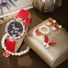 Reloj de pulsera de esfera redonda fresca europea transfronterizo, traje de joyería de mariposa perla amor, venta al por mayor