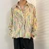 Camisa de Fada Masculina Primavera e Outono Camisa Divertida Estampada Masculina Manga Longa Estilo Hong Kong Solta Moda Casual Jaqueta Camisa