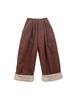 Itens em Liquidação [Forrados com Lã] Calças Casuais Infantis Masculinas e Femininas Estilo Coreano Calças de Veludo Cotelê com Punho Xadrez Tendência