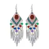 Pendientes Geométricos de Hoja Bohemios, Pendientes Largos con Borla Retro Personalizados, Joyería de Oreja Étnica de Plata, Venta Caliente en Stock al por Mayor