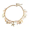 Cadena para Clavícula de Concha de Verano Bohemio para Playa Viaje Costero de Nicho Collar con Colgante de Estrella de Mar Perla Artificial Caracola