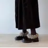 Versão em Pele de Ovelha ~ Novos Sapatos Peludos de Bico Profundo com Solado Grosso Estilo Francês Outono e Inverno para Mulheres Mocassins de Salto Grosso Estilo Britânico
