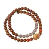 Contas Redondas Estilo Cook Combinadas com Contas da Sorte, Ágata Cinza e Ágata Vermelha, Pulseira Duplo Círculo 6mm, Pulseira Cook de Alto Padrão Estilo Chinês