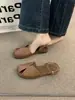 Sandalias de Viaje Cerradas Color Marrón Brisa Nocturna para Mujer, Zapatos Romanos Mary Jane Estilo Hada Retro Francés Verano 2025