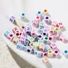 6*6mm Abalorios Acrílicos de Agujero Grande Cuentas Sueltas Coloridos Goteo de Aceite Letras Inglesas Cuentas Cuadradas Material para Manualidades con Cuentas