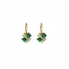 Aretes de Flor de Piedra Ojo de Gato Verde Aguja Plateada, Tendencia TikTok Antiperdida Hilo para Oreja de Ginkgo Broches para Oreja de Flor de Cuatro Pétalos de Bambú