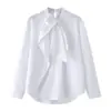 Ropa de Mujer de Comercio Exterior 2026 Verano Moda Europea y Americana Elegante Holgada Corbata de Lazo Cuello Alto Camisa de Algodón de Manga Larga para Mujer M86908