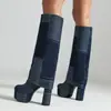 Botas Altas sin Cordones de Tacón Grueso, Tallas 35-43, Zapatos de Mujer de Talla Grande con Punta Redonda para Venta Transfronteriza, Suela de Goma, Plataforma Impermeable, Tacón Súper Alto
