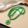 Nuevo Colgante de Collar de Ágata Verde Estilo Chino para Mujer Cadena Versátil de Moda de Gama Alta Accesorios de Ropa con Cuentas