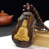Collar con Colgante de Buda Guanyin de Madera de Águila Botella Limpia Cadena de Suéter Guanyin para Hombres y Mujeres Colgante de Madera Tallada para Coche