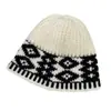 Chapéu de lã tricotado com forro de fleece para o inverno, chapéu para clima frio, chapéu bucket para homens e mulheres, chapéu quente de proteção para as orelhas com design retrô em forma de diamante, atacado