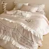 Estilo Fresco y Femenino Bordado de Encaje Juego de Cama Individual/Doble Algodón Puro Algodón de Fibra Larga Juego de Tres/Cuatro Piezas Textiles para el Hogar Tejido de Flor de Cerezo de Primavera Sueño