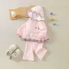 Conjunto con Capucha para Niña Primavera y Otoño Nuevo Bebé Chaqueta con Cremallera y Volantes Pantalones Acampanados Conjunto Elegante y Lindo para Niños