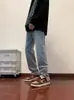 Calça estilo americano alta moda trendy ins jeans preto slim fit masculino verão fino com botão e fenda micro flare