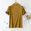 Camiseta de manga corta de cuello alto medio de color liso para mujer, otoño e invierno, nueva, interior cepillado, cálida, adelgazante, camiseta interior top