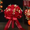 Buquê de Mão para o Noivo Receber a Noiva, Buquê de Rosas Simuladas, Adereços para Vestido de Noiva Traje Xiuhe, Buquê de Noiva Estilo Chinês Pronto