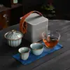 Juego de Té Kung Fu de Viaje Horno Ru Una Tetera Dos Tazas al Aire Libre Viaje de Negocios Cafetera Portátil Souvenir
