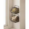 Caja de almacenamiento para cebolla, jengibre y ajo, estante de cocina para montar en la pared, cesta colgante para el hogar sin taladro, cesta de almacenamiento multi-compartimento para jengibre y ajo