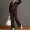 Otoño 2026 Nuevo Moda Transfronteriza Europea y Americana Ropa para Mujer Casual Cremallera Color Sólido Top y Pantalones de Pierna Ancha Conjunto de Dos Piezas