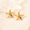 Pendientes de Moda Europeos y Americanos de Acero Inoxidable, Pendientes Florales de Nicho, Pendientes Estilo Océano Chapados en Oro de 18K, Pendientes de Acero de Titanio