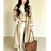 Trench coat de cor contrastante para mulheres, novo estilo outono/inverno 2026, popular este ano, estilo britânico, super estiloso, casaco longo para pessoas altas