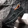 Zapatos Casuales de Cuero para Exteriores de Talla Grande Transfronterizos, Zapatos de Viaje y Senderismo para Personas de Mediana Edad, Mocasines Retro de Cuero Suave