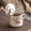 Taza de Té Gato Flor Ru Kiln Amarillo Real de Fábrica Taza Cerámica Taza para Beber de Oficina con Tapa Taza Separadora de Té y Agua