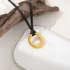 Colar com Pingente Oval Irregular Personalizado Transfronteiriço Europeu e Americano Colar Simples Geométrico Oval com Corda de Couro Feminino