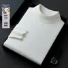 Suéter de Lã Fina Grossa Cor Sólida para Homens, Outono e Inverno, Gola Alta Meia, Simples Casual Quente Suéter Básico de Malha