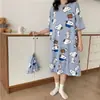 Bata de manga corta para niñas, ropa de casa de estilo coreano con dibujos animados para estudiantes, pijama de verano, vestido largo fino de talla grande fabricante